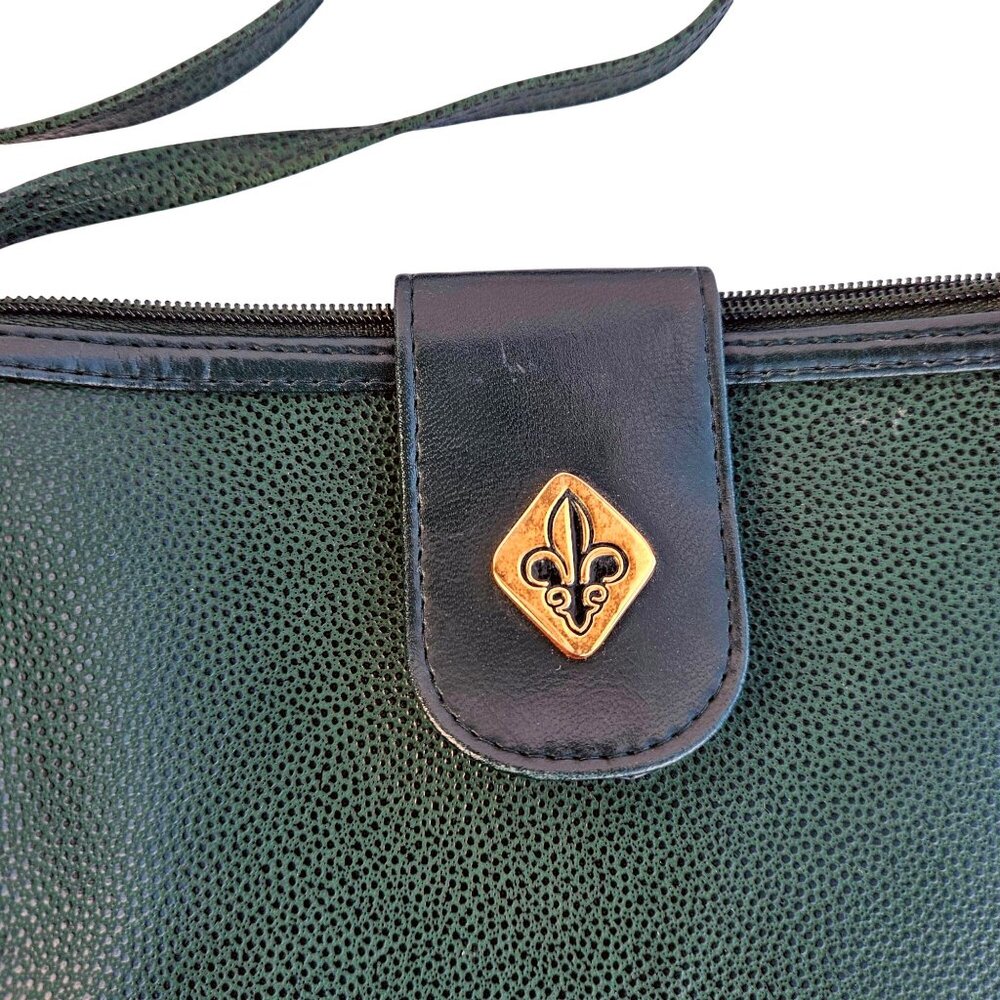 Vintage 1970s 1980s Faux Leather Handbag Purse Crossbody Green Womens - Picture 7 of 9